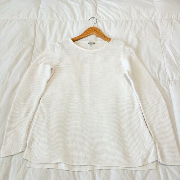 Talbots White Cotton Knit Crewneck Long Sleeve Sweater Size Medium Petite - Picture 1 of 4